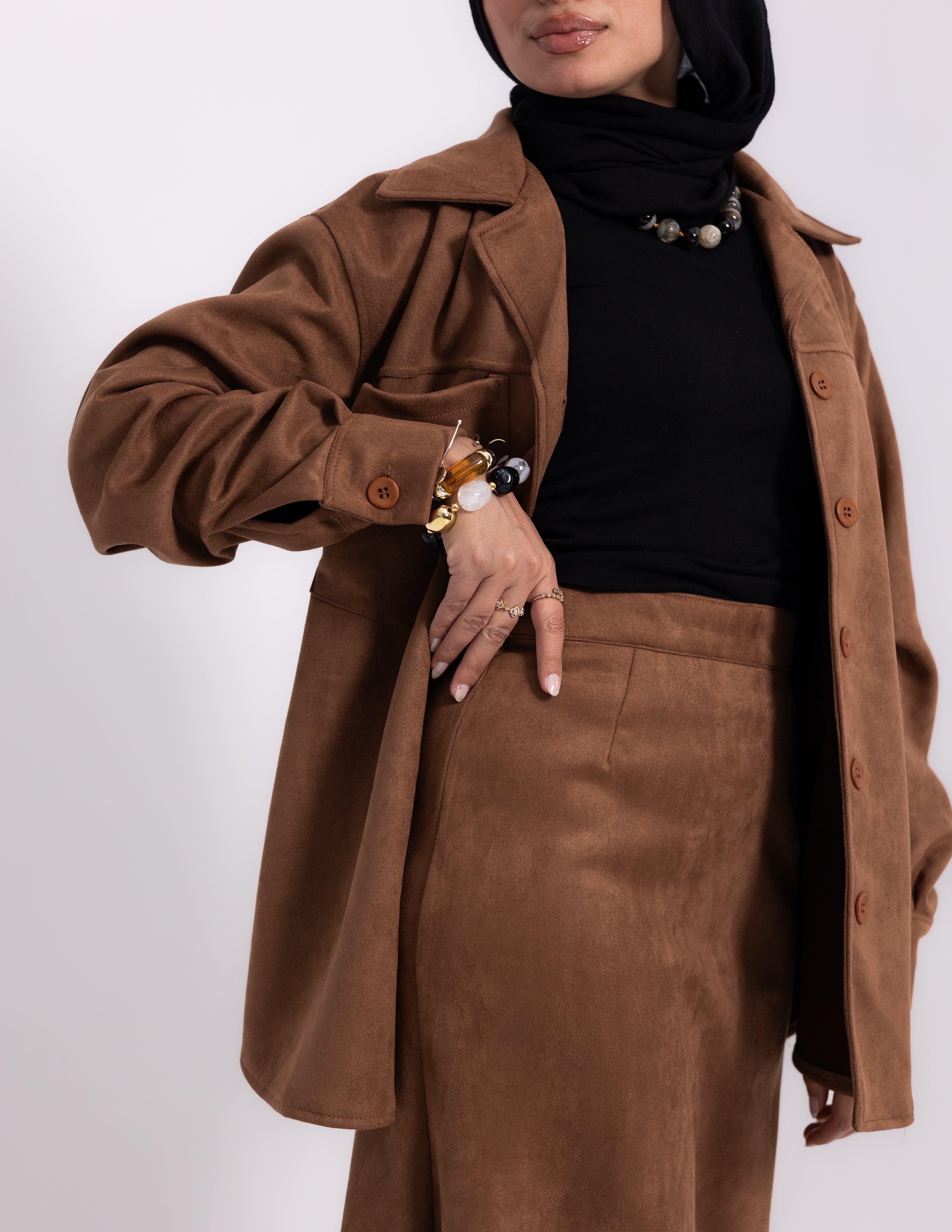 Suede Edit Skirt — Chocolate Brown