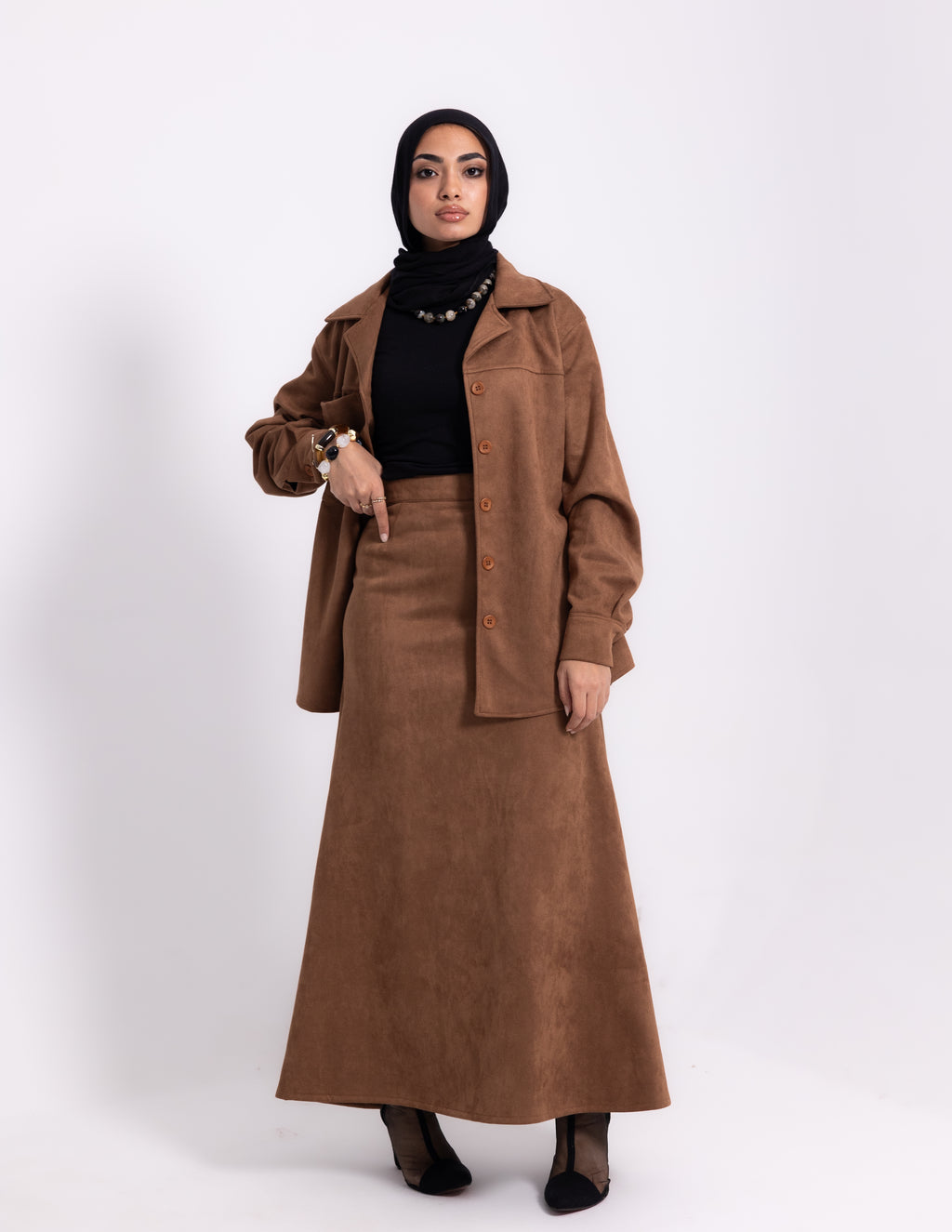 Suede Edit Skirt — Chocolate Brown