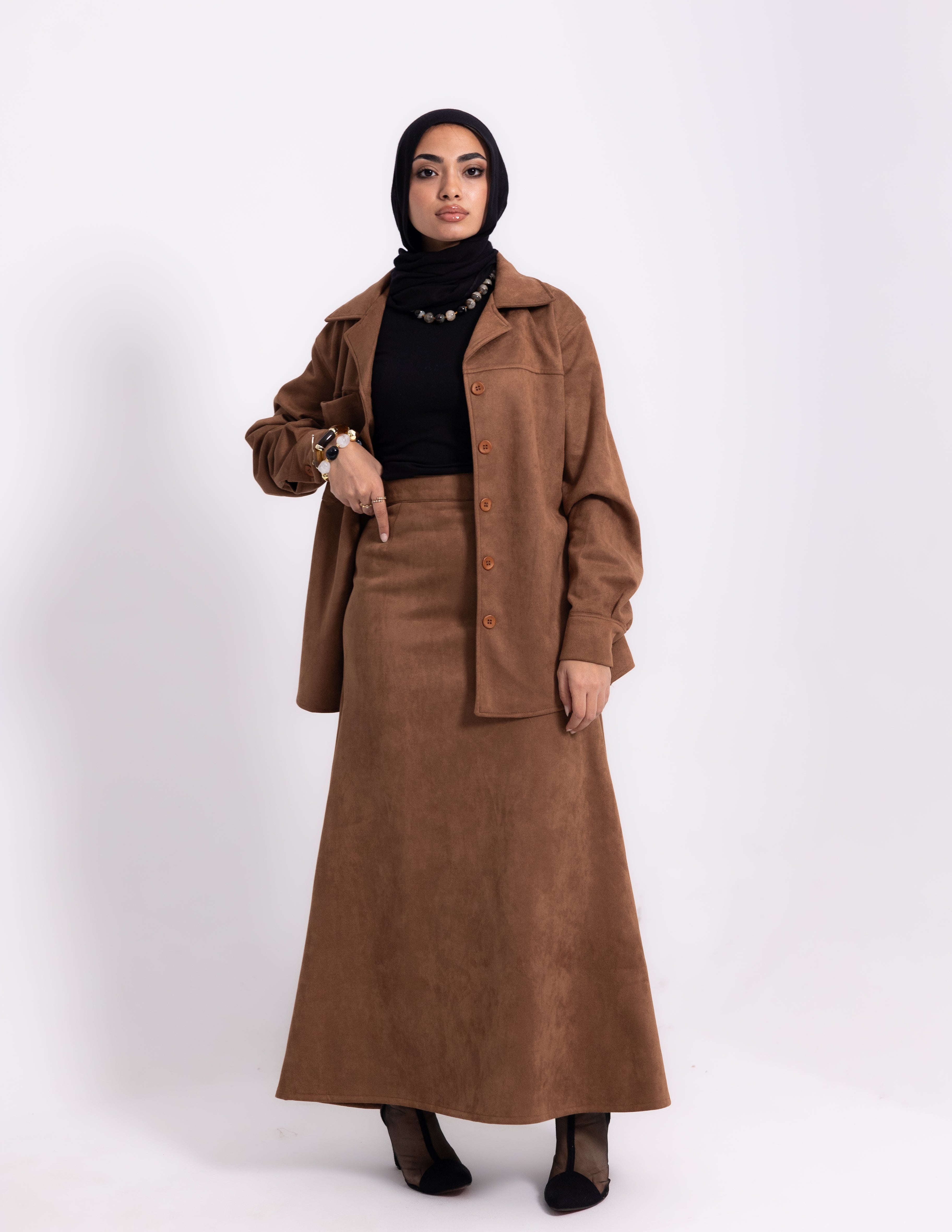 Suede Edit Skirt — Chocolate Brown